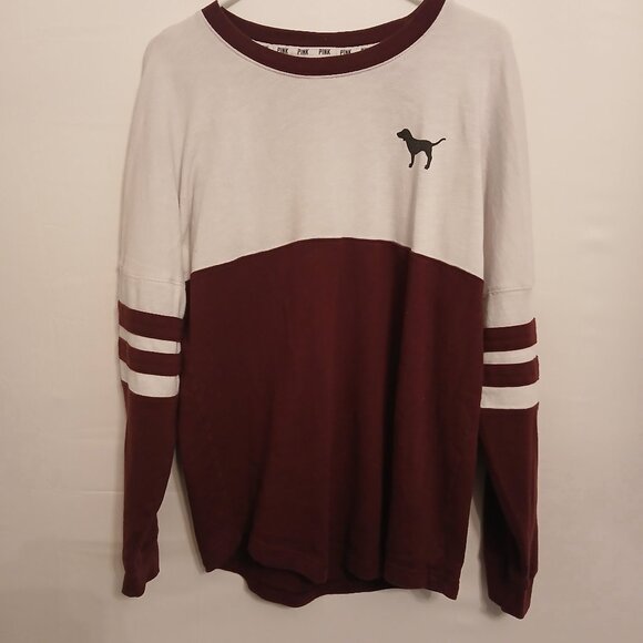 Victorias Secret Pink Colorblock Long Sleeve Top M Cotton/Polyester - Picture 1 of 15